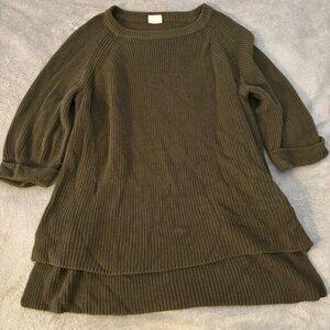 mote sweater ribbed knit cozy olive green cropped cuffed sleeves